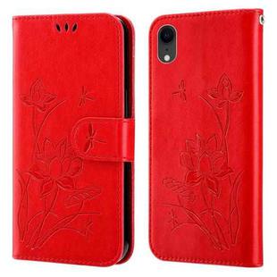 Lotus Embossed Leather Phone Case For iPhone XR(Red)