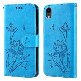 Lotus Embossed Leather Phone Case For iPhone XR(Blue)