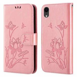 For iPhone XR Lotus Embossed Leather Phone Case(Pink)
