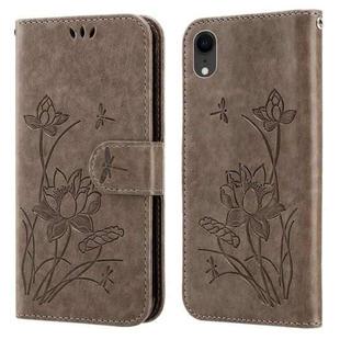 Lotus Embossed Leather Phone Case For iPhone XR(Grey)