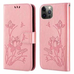 Lotus Embossed Leather Phone Case For iPhone 13 Pro Max(Pink)