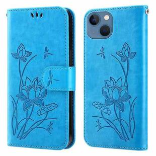 Lotus Embossed Leather Phone Case For iPhone 13 mini(Blue)