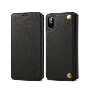 For iPhone X / XS Denior V4 Luxury Car Cowhide Horizontal Flip Leather Case with Holder & Card Slots & Wallet(Black)