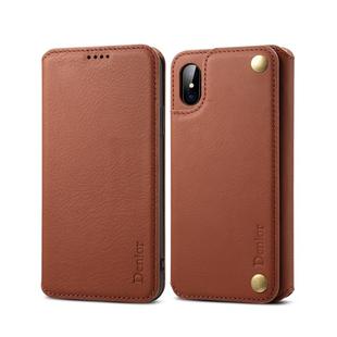 For iPhone X / XS Denior V4 Luxury Car Cowhide Horizontal Flip Leather Case with Holder & Card Slots & Wallet(Brown)