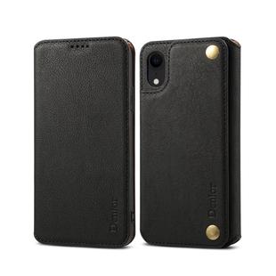 For iPhone XR Denior V4 Luxury Car Cowhide Horizontal Flip Leather Case with Holder & Card Slots & Wallet(Black)