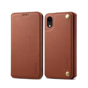 For iPhone XR Denior V4 Luxury Car Cowhide Horizontal Flip Leather Case with Holder & Card Slots & Wallet(Brown)