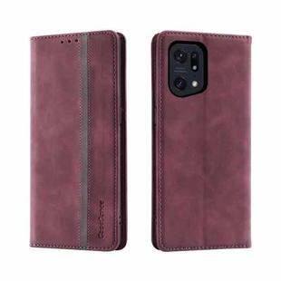 For OPPO Find X5 / X5 Pro Splicing Skin Feel Magnetic Leather Phone Case(Wine Red)