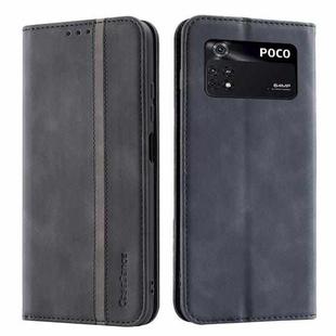 For Xiaomi Poco M4 Pro 4G International Version Splicing Skin Feel Magnetic Leather Phone Case(Black)