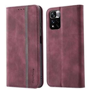 For Xiaomi Redmi Note 11 Pro 5G CN Version Splicing Skin Feel Magnetic Leather Phone Case(Wine Red)