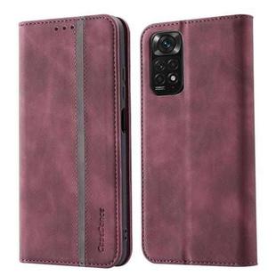 For Xiaomi Redmi Note 11S International Version Splicing Skin Feel Magnetic Leather Phone Case(Wine Red)