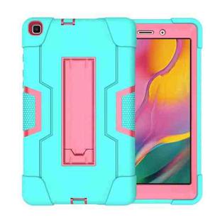For Galaxy Tab A 8.0 (2019) T290  Contrast Color Silicone + PC Combination Case with Holder(Aqua + Rose Red)