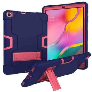 For Galaxy Tab A 10.1 (2019) T510 Contrast Color Silicone + PC Combination Case with Holder(Navy Blue + Rose Red)