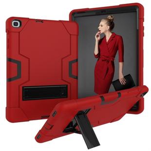 For Galaxy Tab A 10.1 (2019) T510 Contrast Color Silicone + PC Combination Case with Holder(Red + Black)