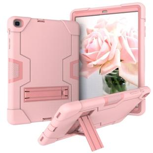 For Galaxy Tab A 10.1 (2019) T510 Contrast Color Silicone + PC Combination Case with Holder(Rose Gold)