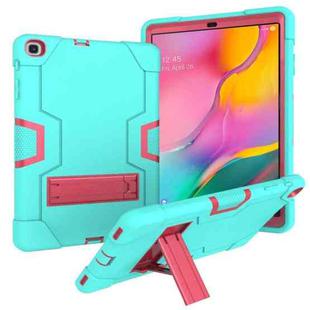 For Galaxy Tab A 10.1 (2019) T510 Contrast Color Silicone + PC Combination Case with Holder(Aqua + Rose Red)