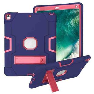 For iPad 10.5 Contrast Color Silicone + PC Combination Case with Holder(Navy Blue + Rose Red)