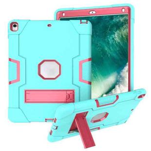 For iPad 10.5 Contrast Color Silicone + PC Combination Case with Holder(Aqua + Rose Red)