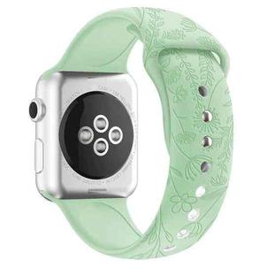 Butterflies Love Flower Embossing Silicone Watch Band For Apple Watch Series 8&7 41mm / SE 2&6&SE&5&4 40mm / 3&2&1 38mm(Light Green)