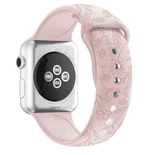Butterflies Love Flower Embossing Silicone Watch Band For Apple Watch Ultra 49mm / Series 8&7 45mm / SE 2&6&SE&5&4 44mm / 3&2&1 42mm(Pink Sand)