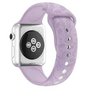 Butterflies Love Flower Embossing Silicone Watch Band For Apple Watch Ultra 49mm / Series 8&7 45mm / SE 2&6&SE&5&4 44mm / 3&2&1 42mm(Lavender)