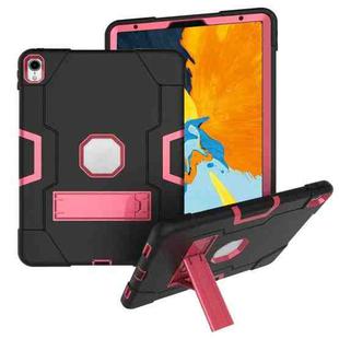 For iPad Pro 11 Contrast Color Silicone + PC Combination Case with Holder(Black + Rose Red)