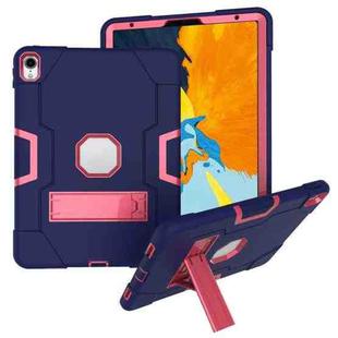 For iPad Pro 11 Contrast Color Silicone + PC Combination Case with Holder(Navy Blue + Rose Red)