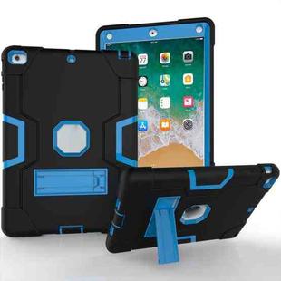For iPad Air Contrast Color Silicone + PC Combination Case with Holder(Black + Blue)