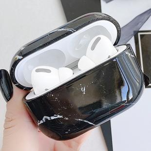 For AirPods Pro Marble Pattern PC Earphone Protective Case(Black)