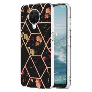 For Nokia G10 / G20 Electroplating Splicing Marble Flower Pattern TPU Shockproof Phone Case(Black Flower)