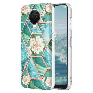 For Nokia G10 / G20 Electroplating Splicing Marble Flower Pattern TPU Shockproof Phone Case(Blue Flower)