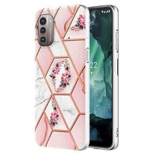 For Nokia G21 / G11 Electroplating Splicing Marble Flower Pattern TPU Shockproof Phone Case(Pink Flower)