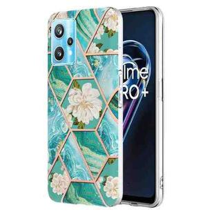 For OPPO Realme 9 Pro 5G Electroplating Splicing Marble Flower Pattern TPU Shockproof Phone Case(Blue Flower)