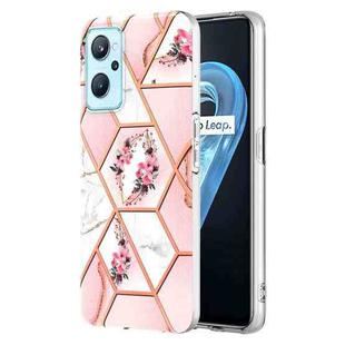 For OPPO Realme 9i / A36/A96 4G Electroplating Splicing Marble Flower Pattern TPU Shockproof Phone Case(Pink Flower)