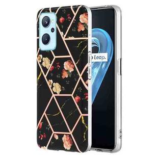 For OPPO Realme 9i / A36/A96 4G Electroplating Splicing Marble Flower Pattern TPU Shockproof Phone Case(Black Flower)