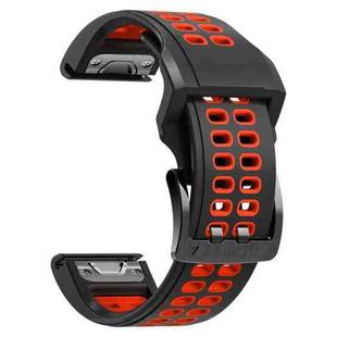 For Garmin Fenix 6X Quick Release Double Row Silicone Watch Band(Black Red)