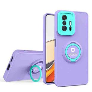 For Xiaomi 11T / 11T Pro Eagle Eye Ring Holder Phone Case(Purple + Light Green)