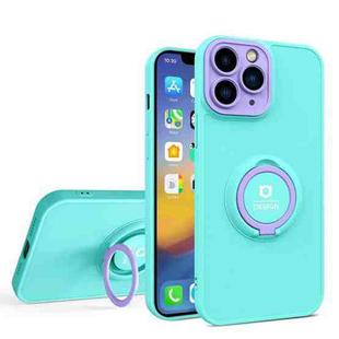 For iPhone 11 Pro Eagle Eye Ring Holder Phone Case (Light Green + Purple)