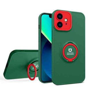For iPhone 12 Eagle Eye Ring Holder Phone Case(Dark Green + Red)