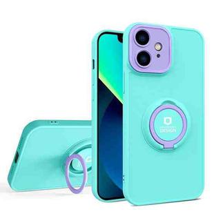 For iPhone 12 Eagle Eye Ring Holder Phone Case(Light Green + Purple)