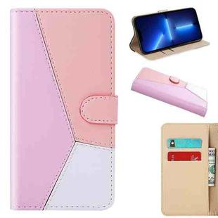 Tricolor Stitching Horizontal Flip Leather Phone Case For iPhone 13 Pro Max(Pink)