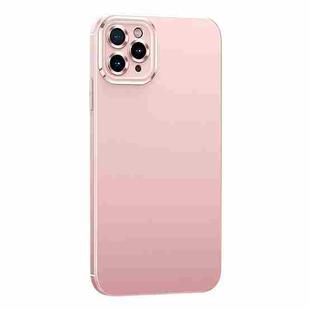 For iPhone 11 Pro Max Metal Lens Liquid Silicone Phone Case (Pink)