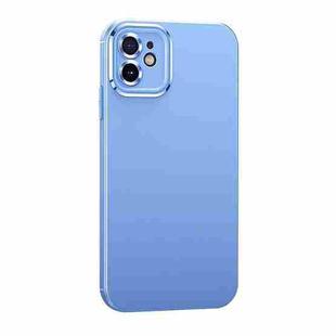 For iPhone 12 Metal Lens Liquid Silicone Phone Case(Blue)