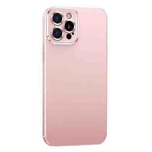 For iPhone 12 Pro Max Metal Lens Liquid Silicone Phone Case(Pink)