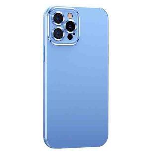 For iPhone 12 Pro Max Metal Lens Liquid Silicone Phone Case(Blue)