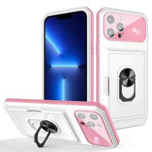 Card Ring Holder PC + TPU Phone Case For iPhone 13 Pro(White+Pink)