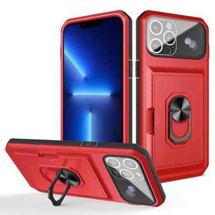 Card Ring Holder PC + TPU Phone Case For iPhone 13 Pro(Red+Black)