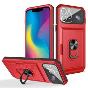 Card Ring Holder PC + TPU Phone Case For iPhone 12 Pro(Red+Black)