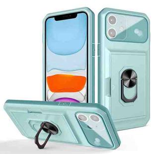 For iPhone 11 Card Ring Holder PC + TPU Phone Case (Light Green)