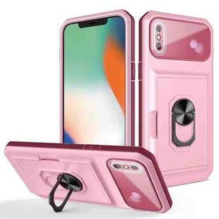 Card Ring Holder PC + TPU Phone Case For iPhone X / XS(Pink+Wine Red)