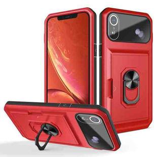 Card Ring Holder PC + TPU Phone Case For iPhone XR(Red+Black)